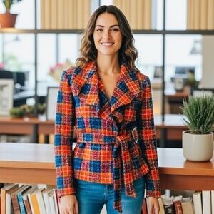 Tabitha Multicolor Boucle Ruffled Wrap Blazer Jacket 2